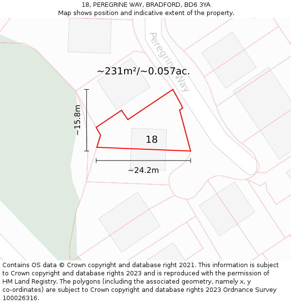 18, PEREGRINE WAY, BRADFORD, BD6 3YA: Plot and title map
