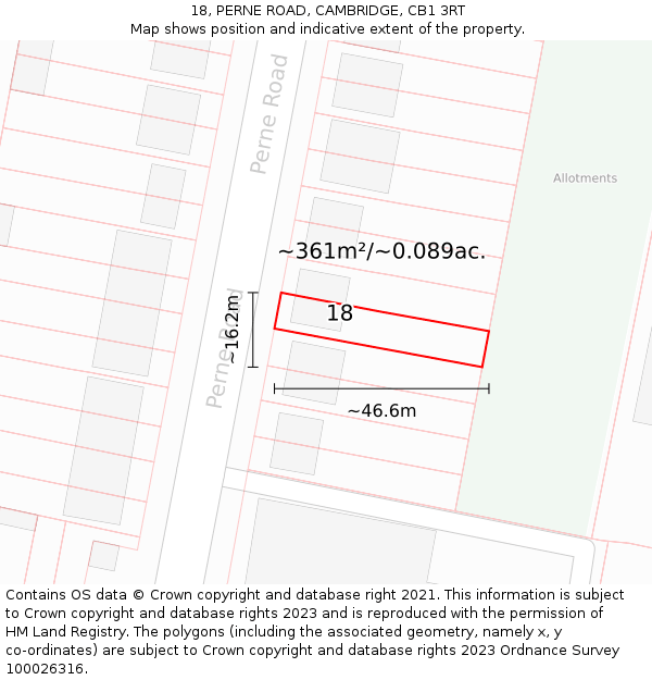 18, PERNE ROAD, CAMBRIDGE, CB1 3RT: Plot and title map