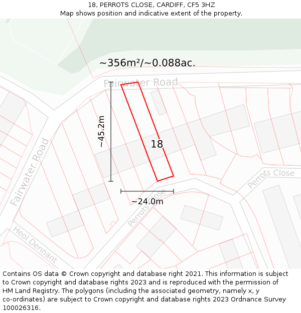 18, PERROTS CLOSE, CARDIFF, CF5 3HZ: Plot and title map