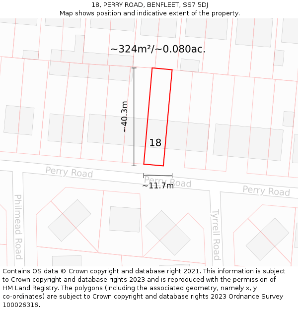 18, PERRY ROAD, BENFLEET, SS7 5DJ: Plot and title map