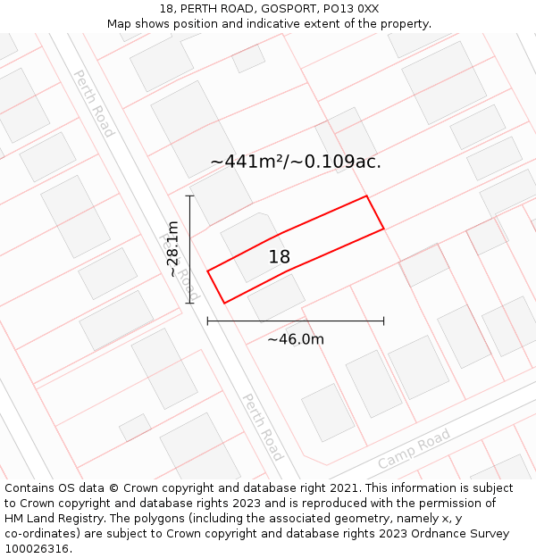18, PERTH ROAD, GOSPORT, PO13 0XX: Plot and title map