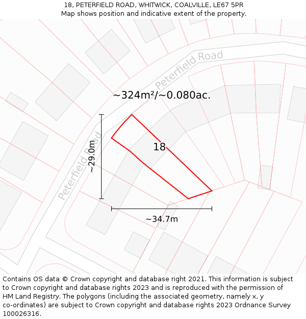 18, PETERFIELD ROAD, WHITWICK, COALVILLE, LE67 5PR: Plot and title map