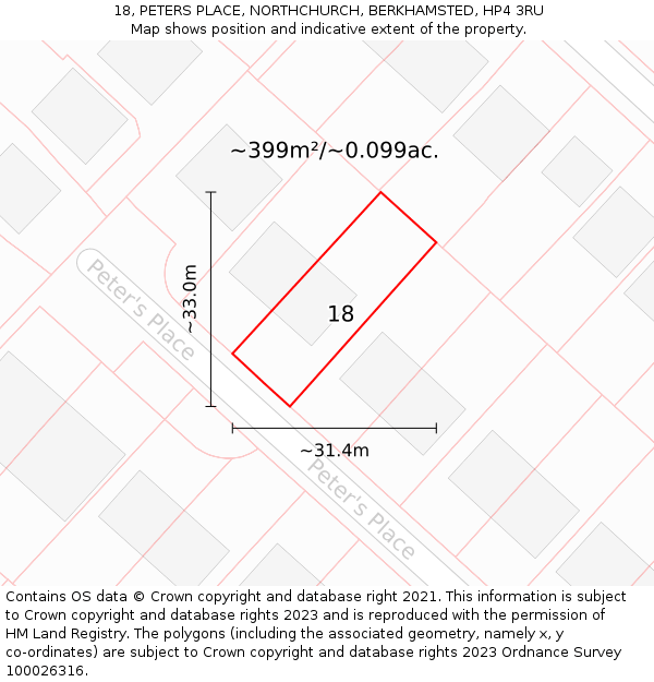 18, PETERS PLACE, NORTHCHURCH, BERKHAMSTED, HP4 3RU: Plot and title map