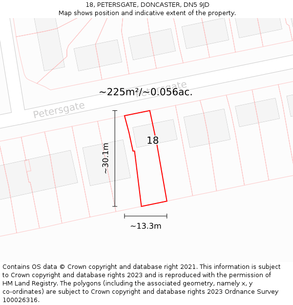 18, PETERSGATE, DONCASTER, DN5 9JD: Plot and title map