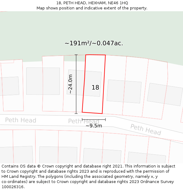 18, PETH HEAD, HEXHAM, NE46 1HQ: Plot and title map