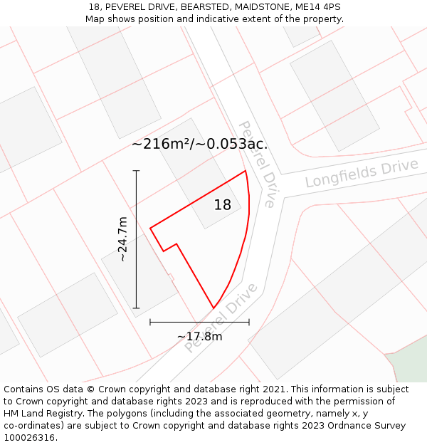 18, PEVEREL DRIVE, BEARSTED, MAIDSTONE, ME14 4PS: Plot and title map