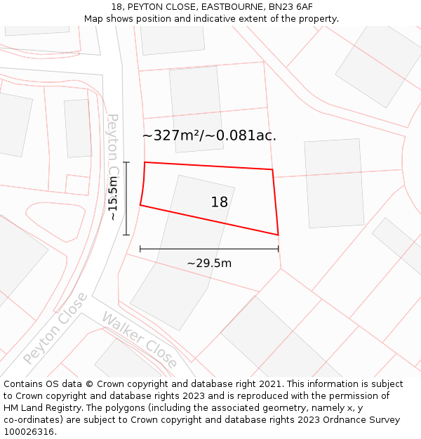 18, PEYTON CLOSE, EASTBOURNE, BN23 6AF: Plot and title map