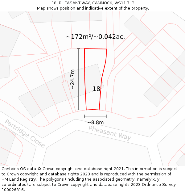 18, PHEASANT WAY, CANNOCK, WS11 7LB: Plot and title map