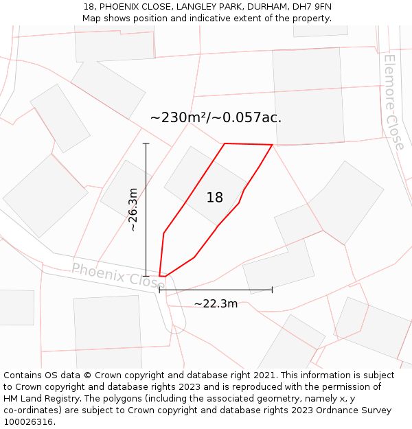 18, PHOENIX CLOSE, LANGLEY PARK, DURHAM, DH7 9FN: Plot and title map
