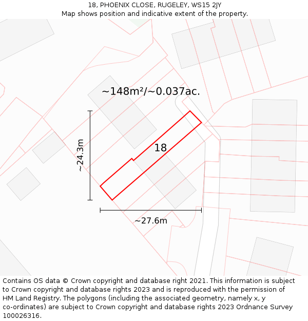18, PHOENIX CLOSE, RUGELEY, WS15 2JY: Plot and title map