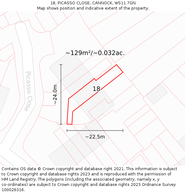 18, PICASSO CLOSE, CANNOCK, WS11 7GN: Plot and title map