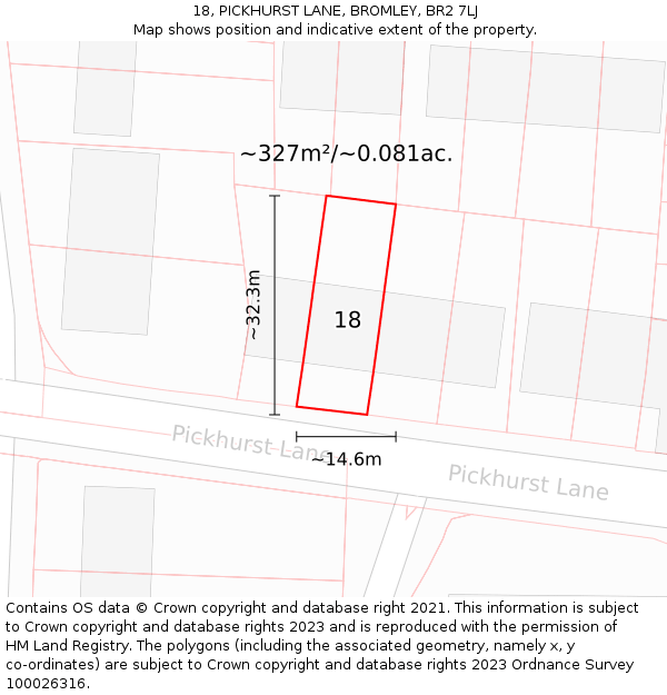 18, PICKHURST LANE, BROMLEY, BR2 7LJ: Plot and title map