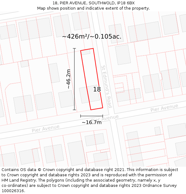18, PIER AVENUE, SOUTHWOLD, IP18 6BX: Plot and title map