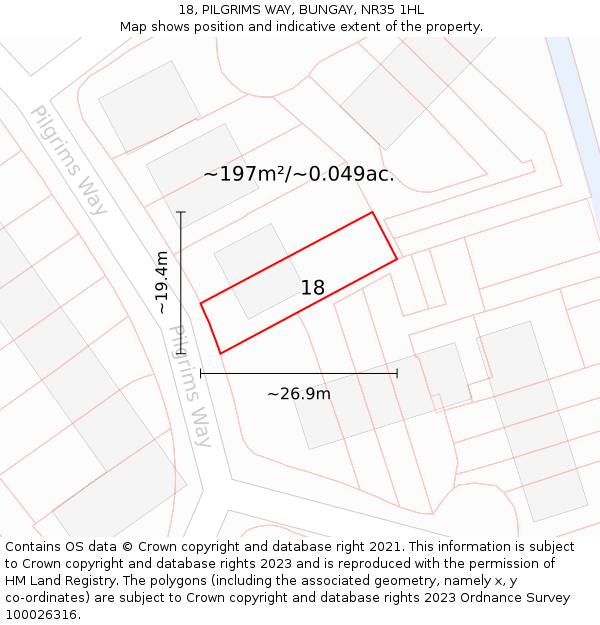 18, PILGRIMS WAY, BUNGAY, NR35 1HL: Plot and title map