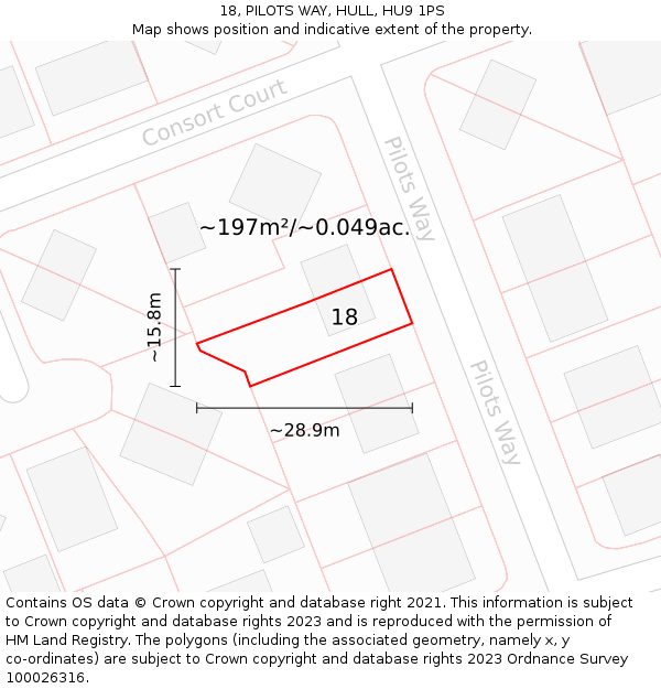 18, PILOTS WAY, HULL, HU9 1PS: Plot and title map