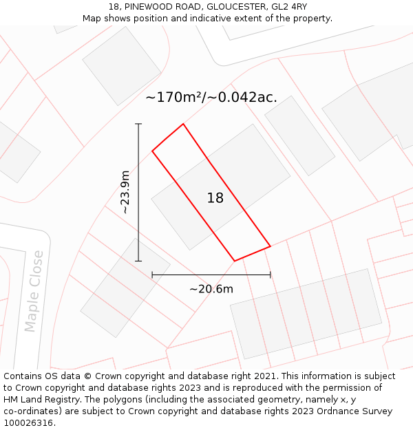 18, PINEWOOD ROAD, GLOUCESTER, GL2 4RY: Plot and title map