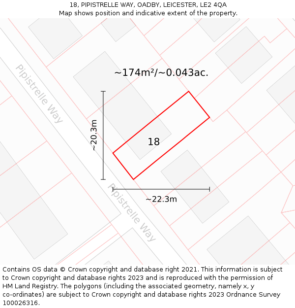 18, PIPISTRELLE WAY, OADBY, LEICESTER, LE2 4QA: Plot and title map