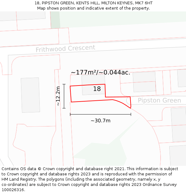 18, PIPSTON GREEN, KENTS HILL, MILTON KEYNES, MK7 6HT: Plot and title map