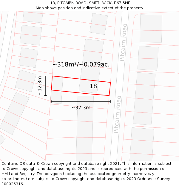 18, PITCAIRN ROAD, SMETHWICK, B67 5NF: Plot and title map