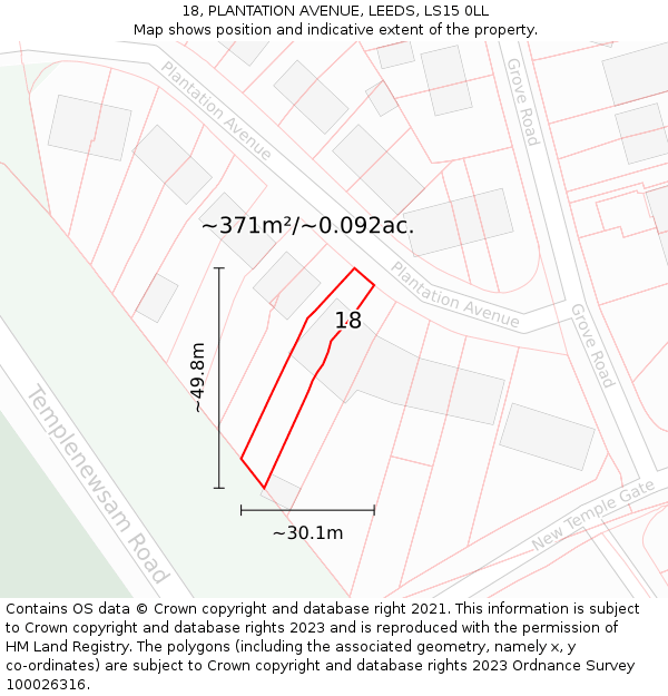 18, PLANTATION AVENUE, LEEDS, LS15 0LL: Plot and title map