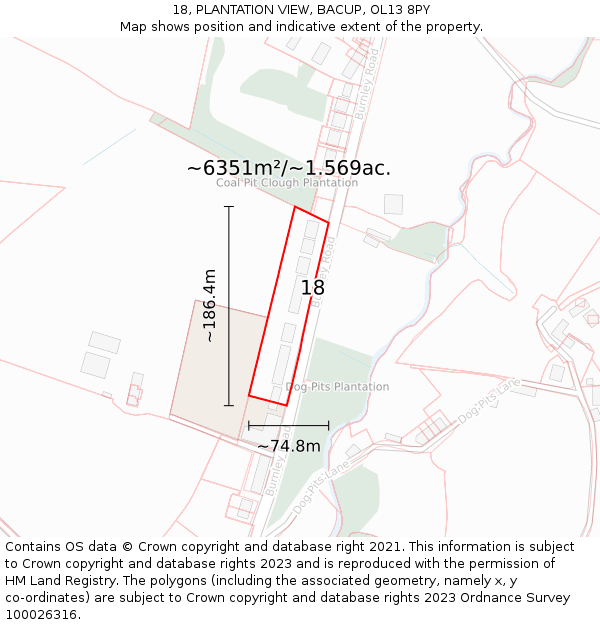 18, PLANTATION VIEW, BACUP, OL13 8PY: Plot and title map