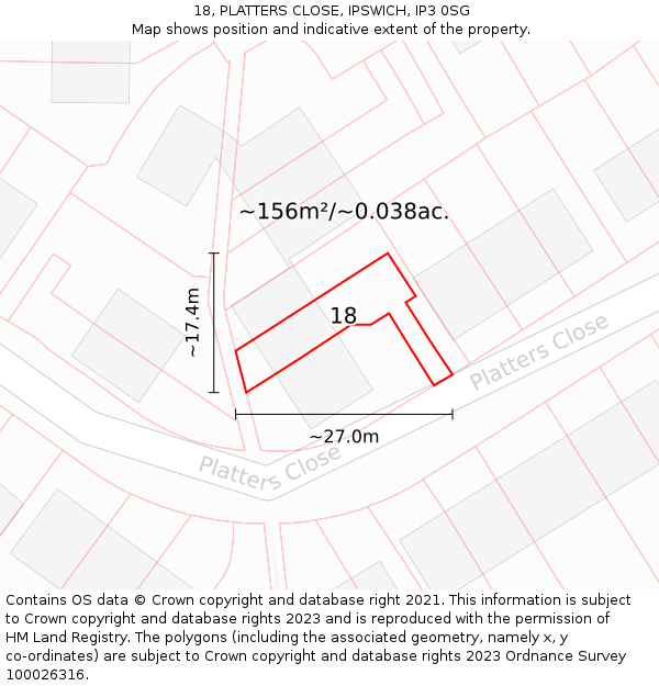18, PLATTERS CLOSE, IPSWICH, IP3 0SG: Plot and title map