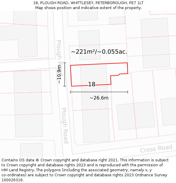 18, PLOUGH ROAD, WHITTLESEY, PETERBOROUGH, PE7 1LT: Plot and title map
