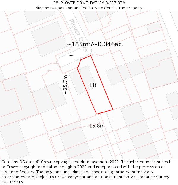 18, PLOVER DRIVE, BATLEY, WF17 8BA: Plot and title map