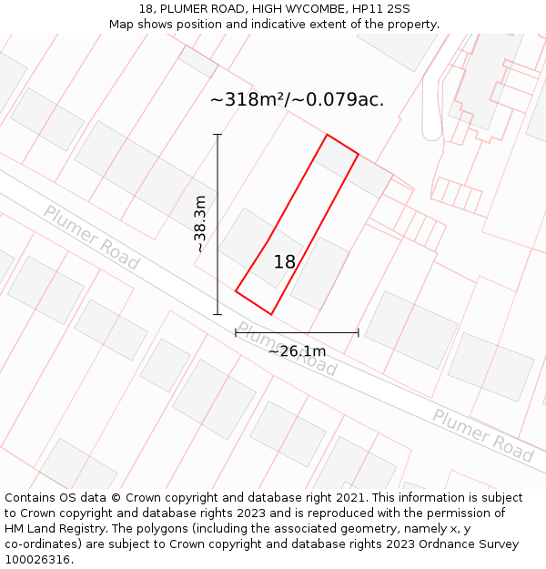 18, PLUMER ROAD, HIGH WYCOMBE, HP11 2SS: Plot and title map