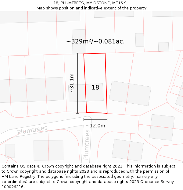 18, PLUMTREES, MAIDSTONE, ME16 9JH: Plot and title map