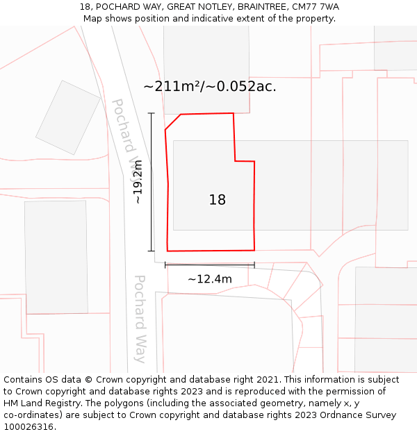 18, POCHARD WAY, GREAT NOTLEY, BRAINTREE, CM77 7WA: Plot and title map