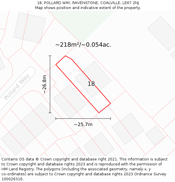 18, POLLARD WAY, RAVENSTONE, COALVILLE, LE67 2NJ: Plot and title map