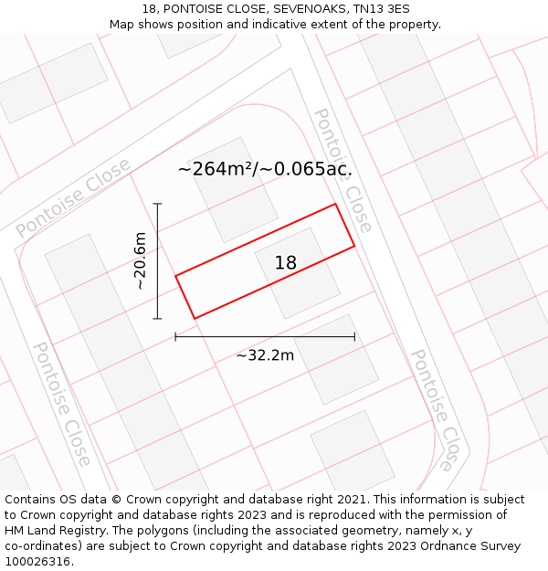 18, PONTOISE CLOSE, SEVENOAKS, TN13 3ES: Plot and title map