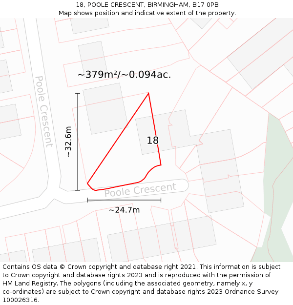 18, POOLE CRESCENT, BIRMINGHAM, B17 0PB: Plot and title map