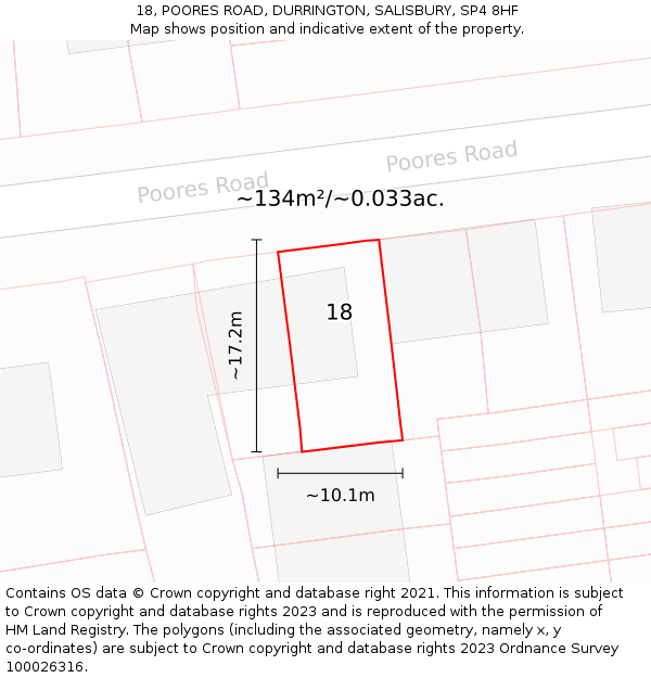18, POORES ROAD, DURRINGTON, SALISBURY, SP4 8HF: Plot and title map