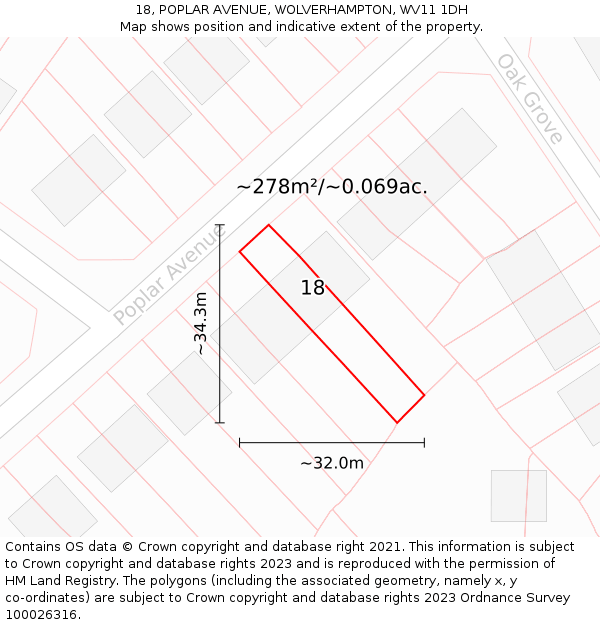 18, POPLAR AVENUE, WOLVERHAMPTON, WV11 1DH: Plot and title map
