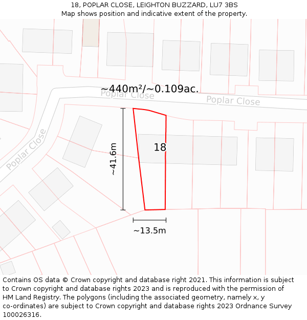18, POPLAR CLOSE, LEIGHTON BUZZARD, LU7 3BS: Plot and title map