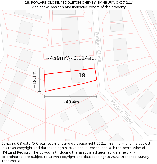 18, POPLARS CLOSE, MIDDLETON CHENEY, BANBURY, OX17 2LW: Plot and title map