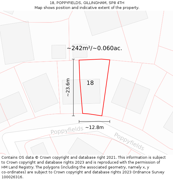 18, POPPYFIELDS, GILLINGHAM, SP8 4TH: Plot and title map