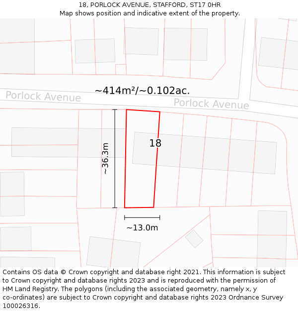 18, PORLOCK AVENUE, STAFFORD, ST17 0HR: Plot and title map