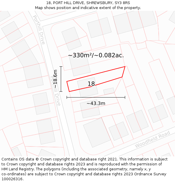 18, PORT HILL DRIVE, SHREWSBURY, SY3 8RS: Plot and title map