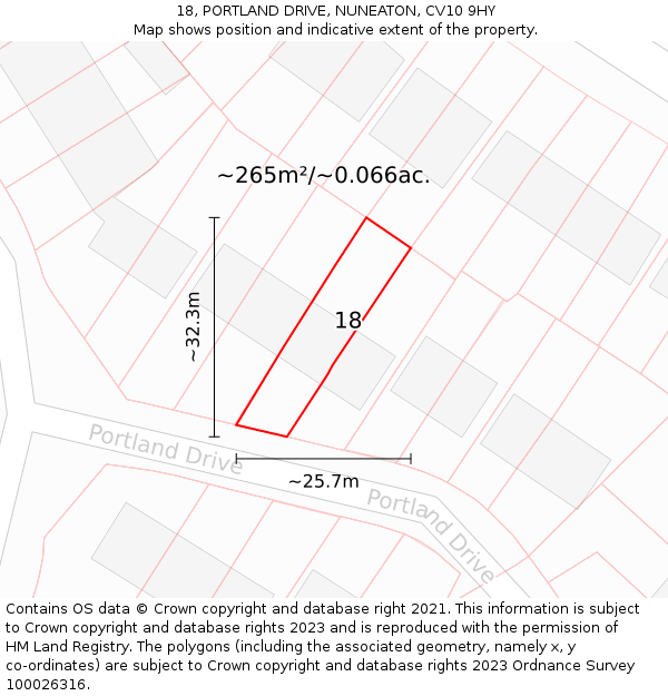 18, PORTLAND DRIVE, NUNEATON, CV10 9HY: Plot and title map
