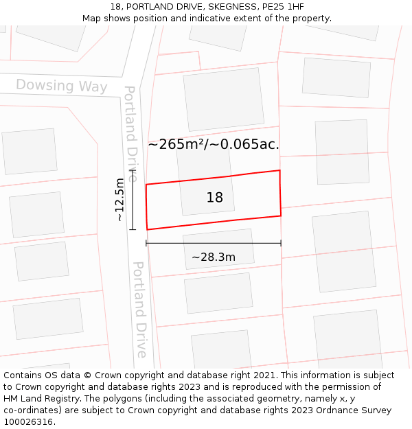 18, PORTLAND DRIVE, SKEGNESS, PE25 1HF: Plot and title map