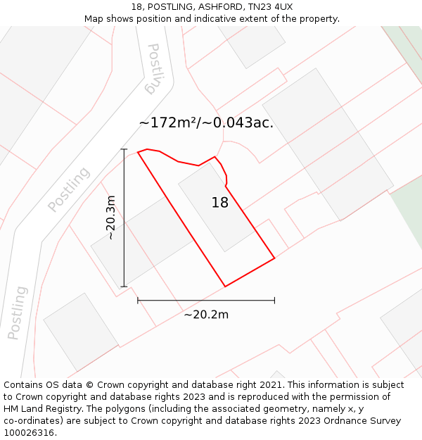 18, POSTLING, ASHFORD, TN23 4UX: Plot and title map