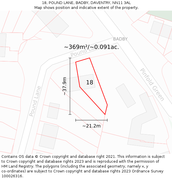 18, POUND LANE, BADBY, DAVENTRY, NN11 3AL: Plot and title map