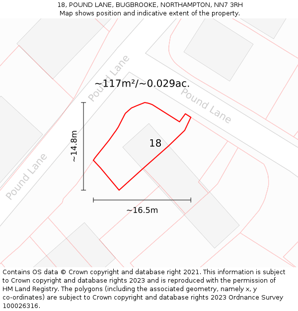 18, POUND LANE, BUGBROOKE, NORTHAMPTON, NN7 3RH: Plot and title map