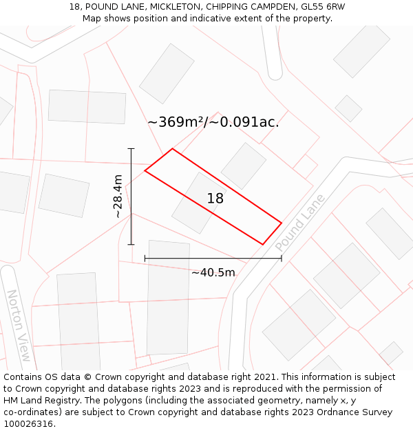 18, POUND LANE, MICKLETON, CHIPPING CAMPDEN, GL55 6RW: Plot and title map