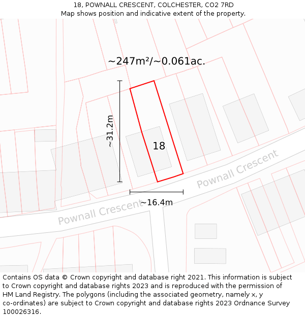 18, POWNALL CRESCENT, COLCHESTER, CO2 7RD: Plot and title map