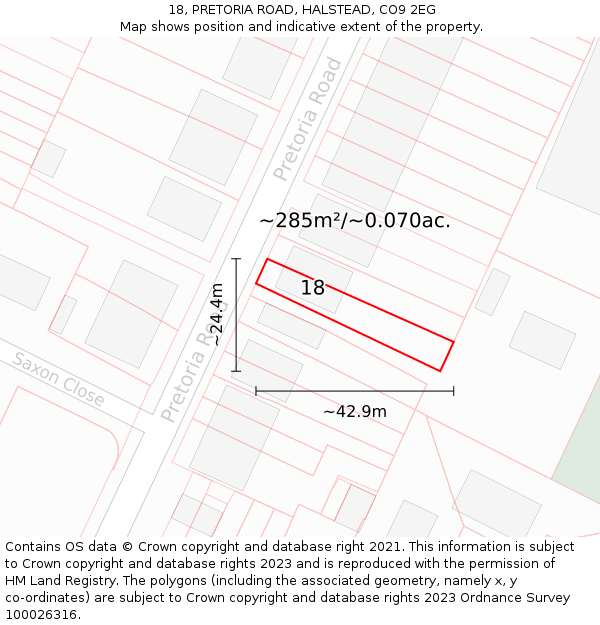 18, PRETORIA ROAD, HALSTEAD, CO9 2EG: Plot and title map