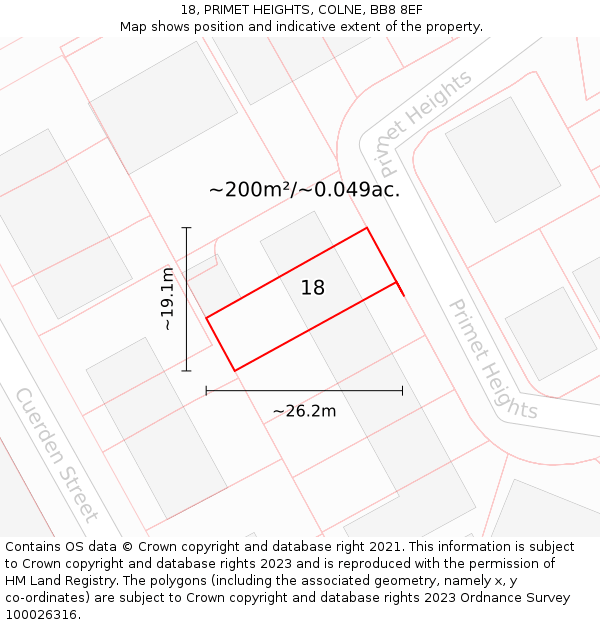18, PRIMET HEIGHTS, COLNE, BB8 8EF: Plot and title map
